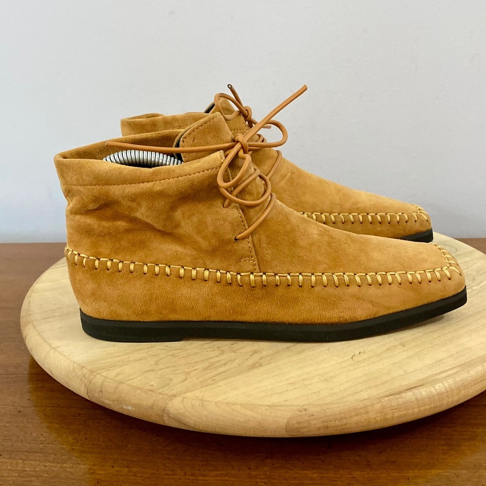 Toteme Suede Lace Up Moccasin Boots Camel Ankle Flat Shoes Womens Sz 37 US 7